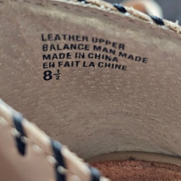 Tan Woven Wedge Heels With Ankle Tie Strap & Black Stitch Detail Womens Size 8.5 - Picture 13 of 15